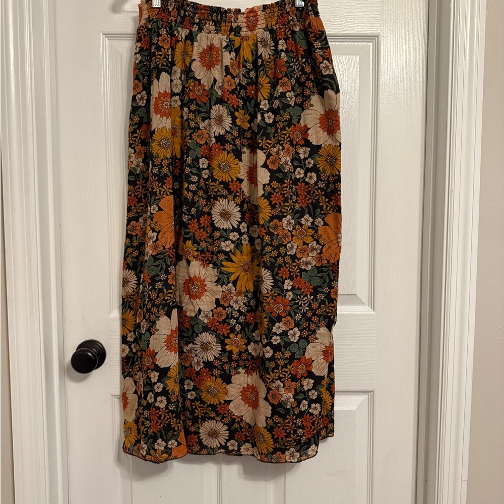 NATURAL LIFE Floral Midi Skirt - Black and Orange